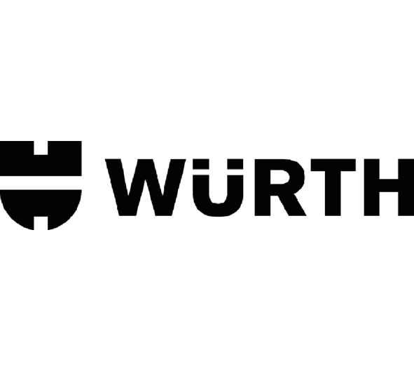 Würth-Logo mit schwarzem Wappen auf der linken Seite und dem Wort "WÜRTH" in fetten, schwarzen Großbuchstaben auf der rechten Seite.